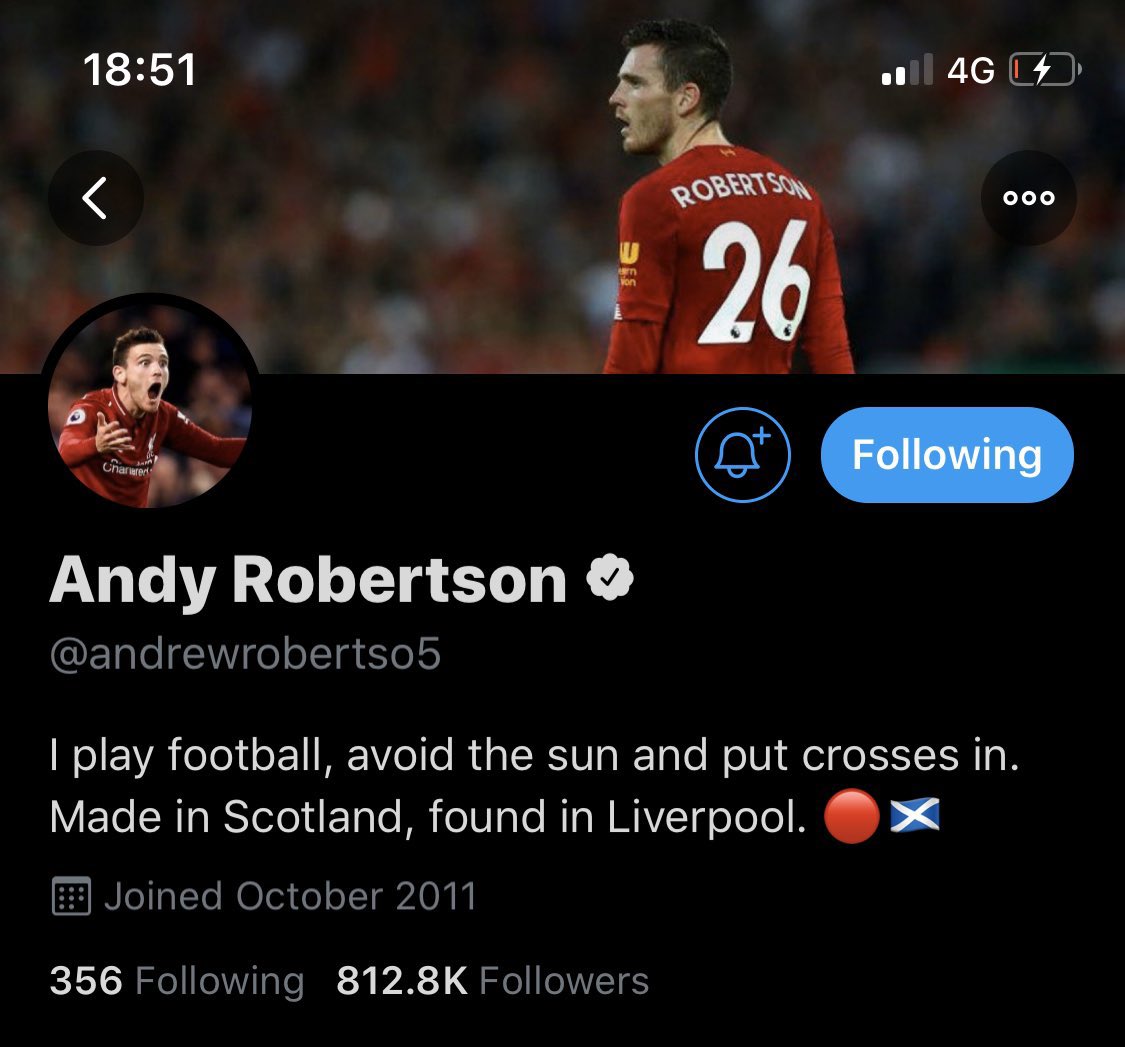 I’ll never forget Andy Robertson’s bio. 

“Made in Scotland, found in Liverpool”.  🥹