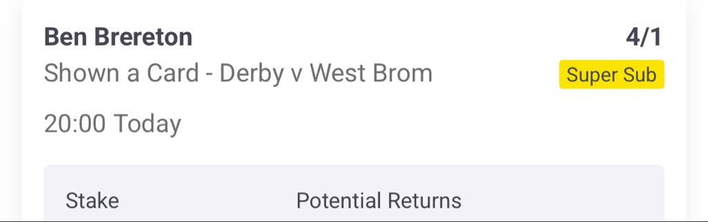 Yellowcardtips's tweet image. 🟨⚽ CHAMPIONSHIP TONIGHT ⚽🟨

Let’s try our luck in the Championship this evening 👀

Derby 🆚 West Brom

➡️ Card Single 4/1  🟨
➡️ Card Double 10/1 🟨🟨

#championship #efl
#derbycounty #westbrom
#cardbets #footballbets
#bettingtwitter #gamblingtwitter
#ukbetting #punters