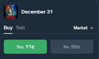 arbdeskio's tweet photo. Prediction markets arbitrage opportunity 🚨

Market: Stranger Things new episode in 2026?
⚡ ROI: +5.3%
@Polymarket: Buy YES (11¢)
@Kalshi: Buy NO (84¢)

Escaping the Upside Down with a guaranteed win. https://t.co/5C9X5771tY