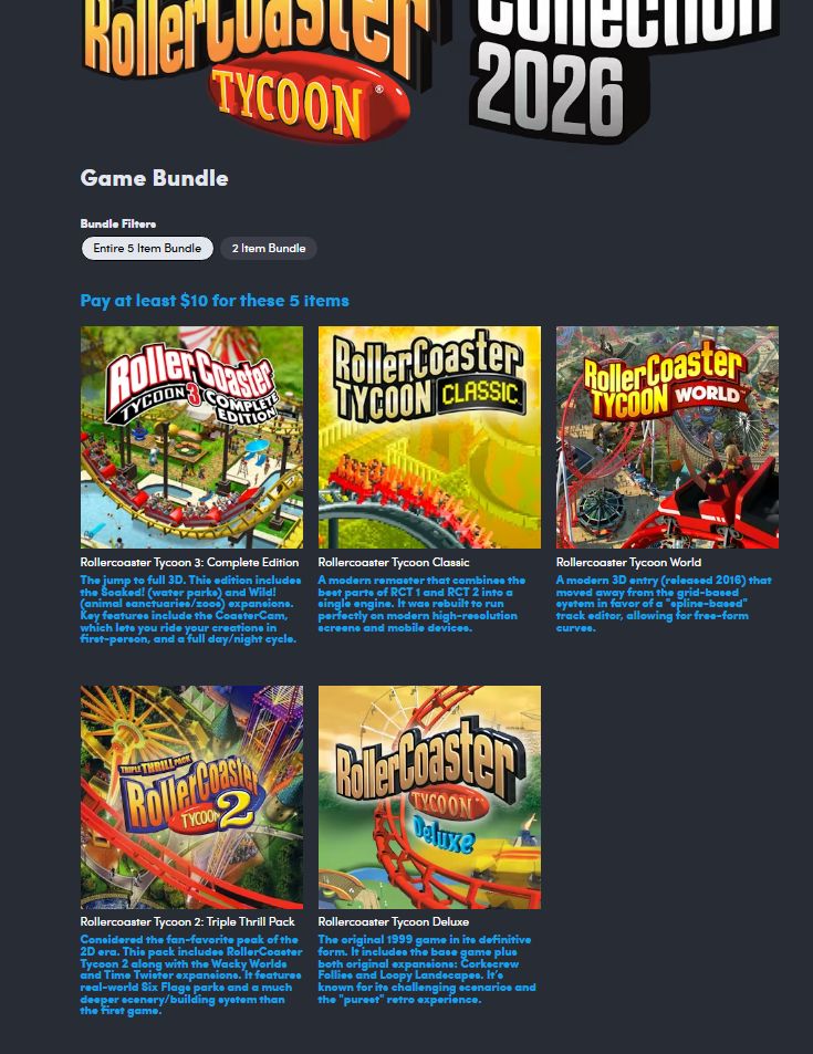 Wario64's tweet image. Humble Games Bundle: Rollercoaster Tycoon Collection 2026 ($10 for all) buff.ly/QPrmIXL #ad