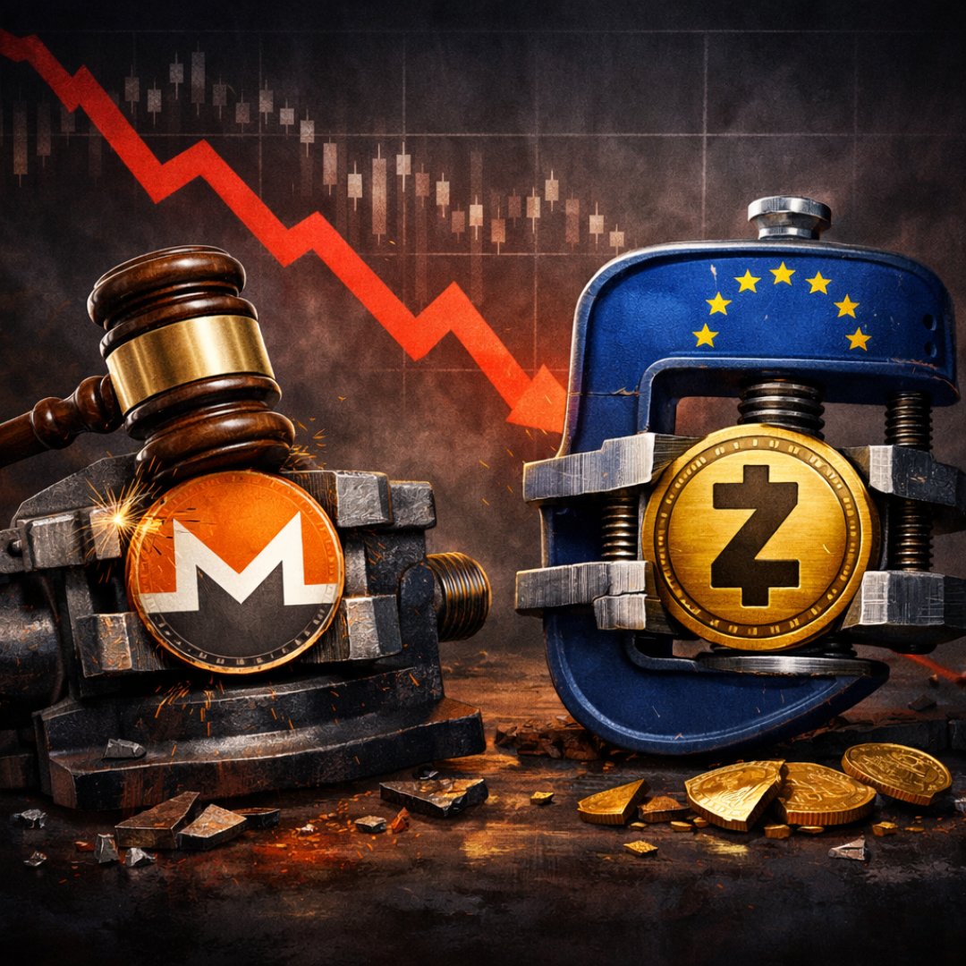 obverse001's tweet photo. Anonymous cryptos like Monero &amp; Zcash are down over 20% this week! 📉 Rumors are swirling about a coordinated delisting from major exchanges, driven by EU regulatory pressure. Big implications for privacy coins! 😬 #Crypto #Monero #Zcash #Regulation #XMR https://t.co/PIasczs80w