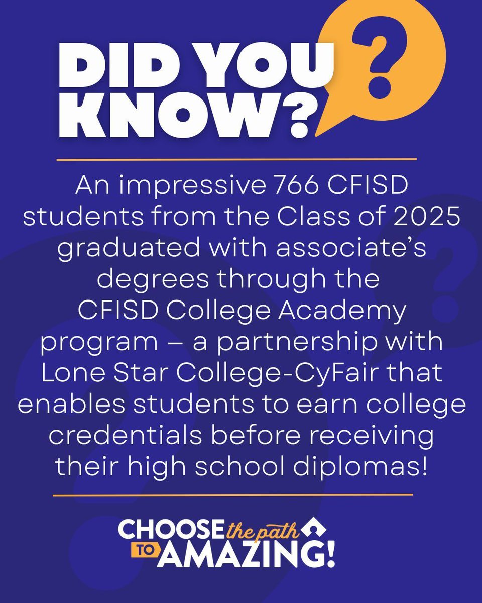 CyFairISD's tweet image. Did you know -- the #CFISDCollege Academy produced 766 graduates from the CFISD #Classof2025! buff.ly/z2m7PxZ #CFISDspirit #ChooseCFISD
