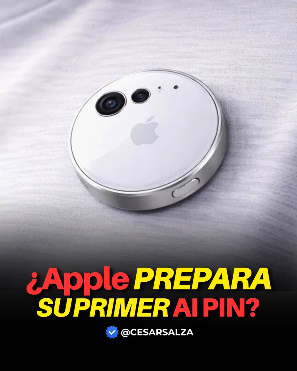 cesarsalza's tweet image. Rumores indican que Apple trabaja en un “AI pin” del tamaño de un AirTag, con cámaras y micrófonos, como asistente portátil para iPhone o Watch. Lanzamiento esperado para 2027. 🧠✨

Foto creada por IA: ipadizate.com

#Apple #AirTag #AppleAI