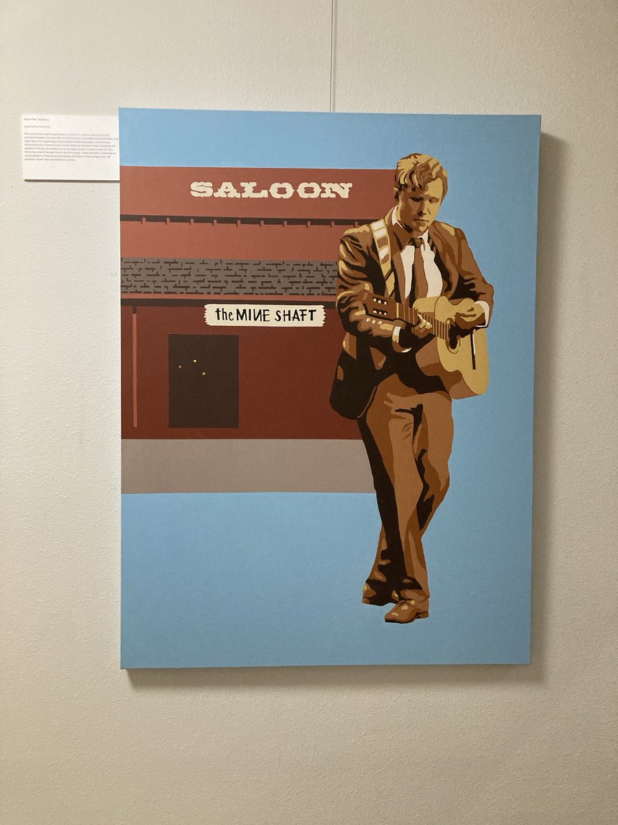 Gallery show: my painting of the mayor of Nevada City, playing his guitar outside of the Mine Shaft