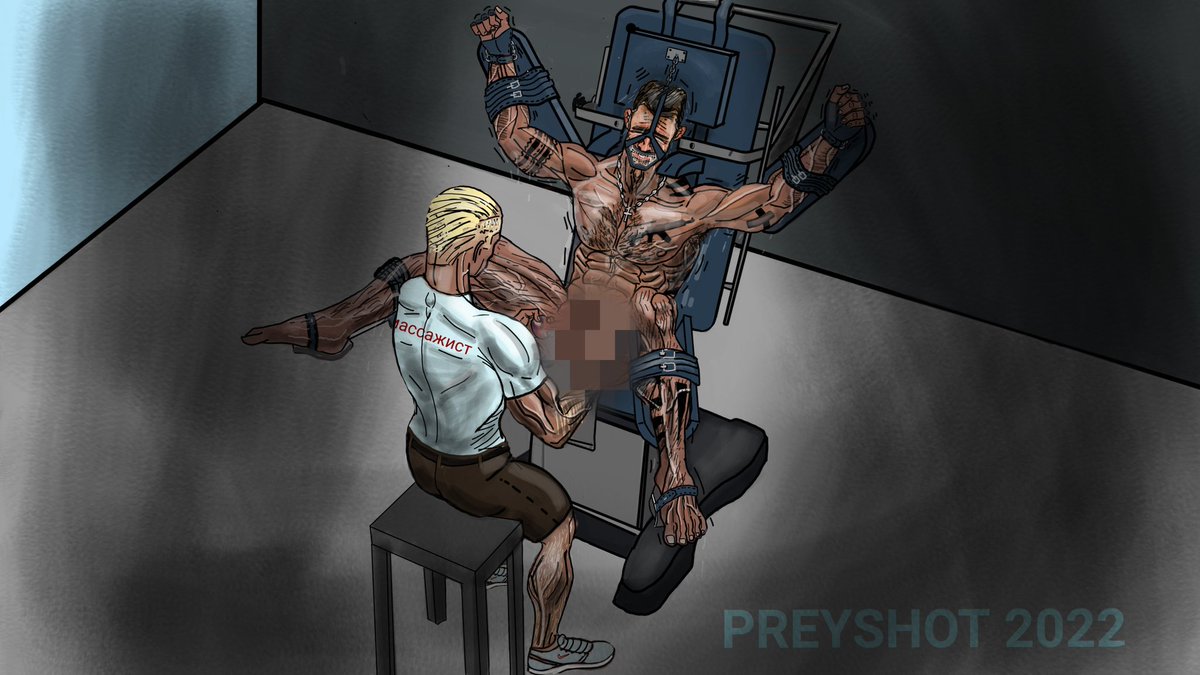 preyshot's tweet photo. Oleg's professional masseur business wasn't doing too well in Siberia. But the money he got from the prison camp to 'massage' the inmates' testicles until they cried wasn't too bad. #torture #pow #muscle #folter #bondage #bdsm #cbt https://t.co/3uZZuSYt5f