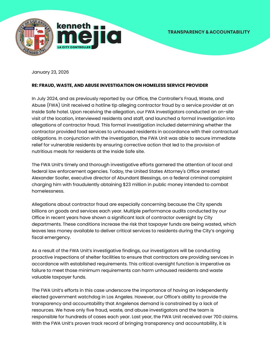 LA City Controller Kenneth Mejia tweet media