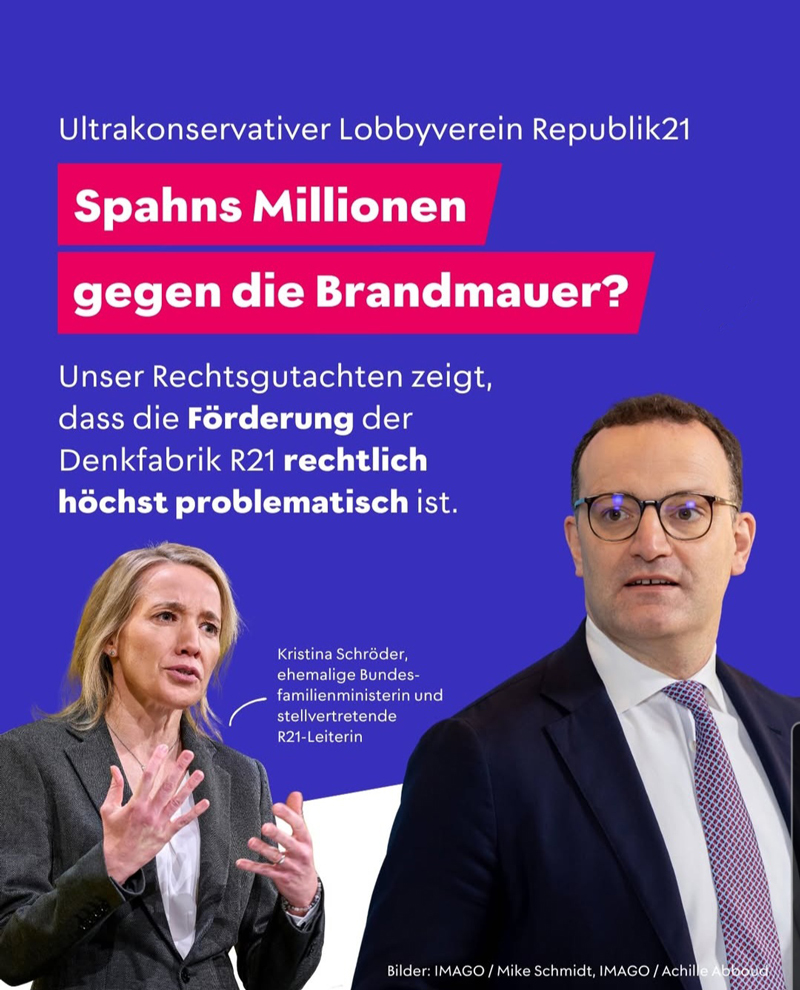 ULTRAKAERL's tweet image. Ein neues Gutachten macht deutlich: 
Die jährliche Förderung der rechtskonservativen "Denkfabrik" #Republik21 mit 500.000 Euro aus Steuergeldern ist rechtlich problematisch. R21 verstößt gegen die Regeln der Gemeinnützigkeit:
campact.de/blog/2026/01/d…
