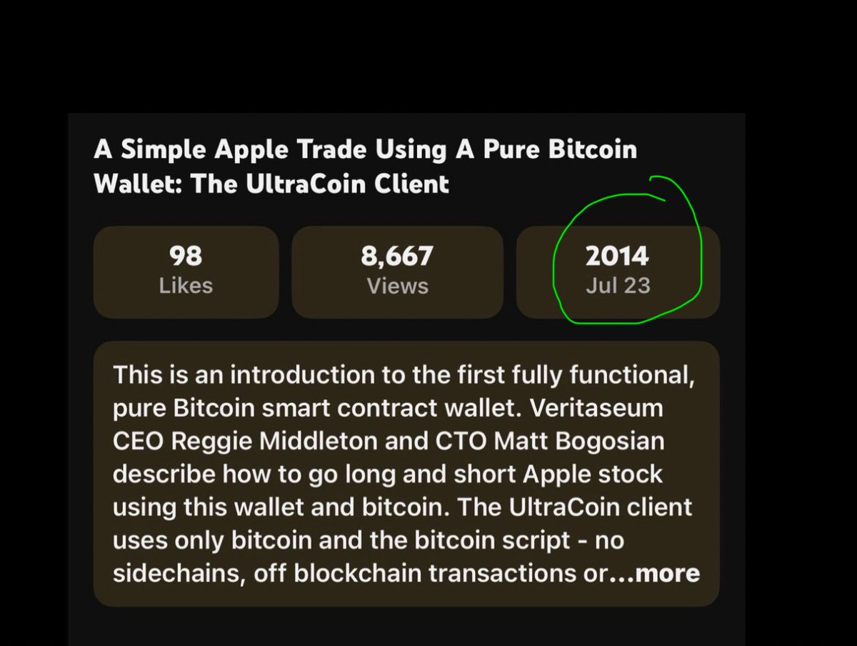 Karlos51387873's tweet image. youtu.be/dV27kQnUKHc?si…
 Veritaseum VERI
tokenized Apple stock in 2014 on Bitcoin, (Before Ethereum's launch)
tokenized Gold and Silver in 2018
tokenized Real Estate 2018
Patent #'s
US11196566, US11895246, US12231579, JP6813477, JP7204231, JP7533974, JP7533983, JP7736305