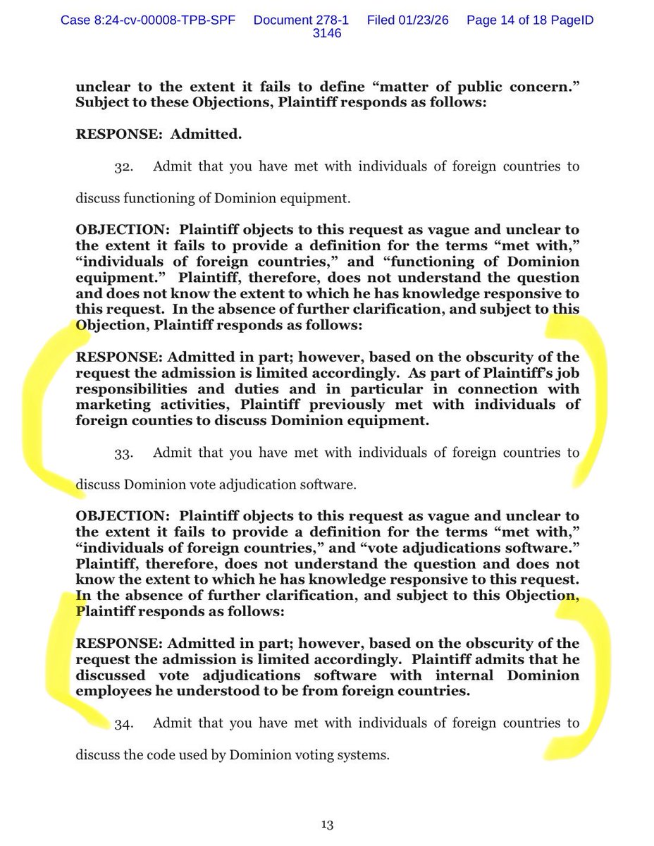 stephiebeltinck's tweet image. Eric Coomer admits in late night motion filing that he was involved in discussing with Dominion employees from foreign countries, Dominion equipment, vote adjudication software, election system coding, and programming at a code based level. 

Full filing: drive.google.com/file/d/1NKzppH……