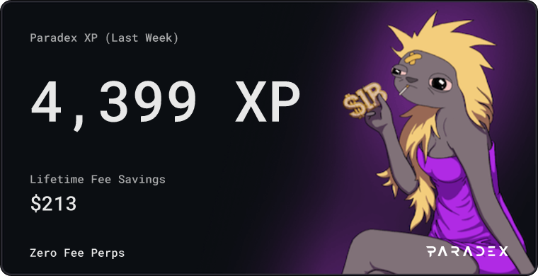 Final 7 days and last XP distribution before the end of <a href="/paradex/">Paradex</a> S2

Push as hard as you can, a lot of people are going to be very surprised by what the team is cooking

My stats this week:
- 2.4M volume
- 4.4k XP
- Estimated value: ≥ $1.5k