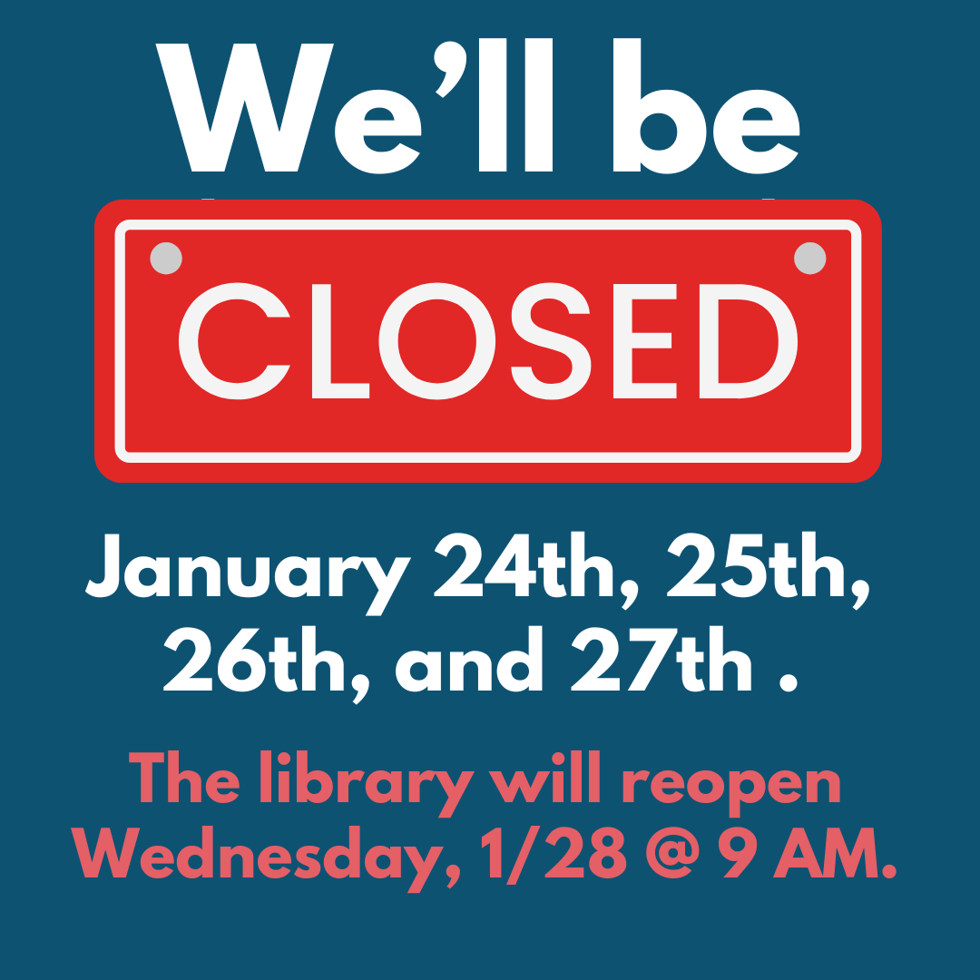 baldwinblib's tweet photo. Due to the winter storm heading to the area, The Baldwin Boettcher Library will be closed starting Saturday, January 24th. We will reopen Wednesday, January  28th @ 9 AM. https://t.co/74MoU6Ckjk