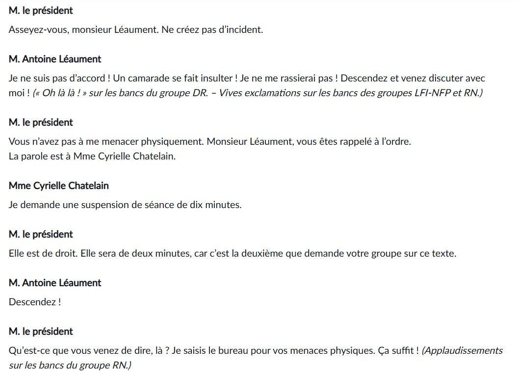 HugoCouturier's tweet image. La VAR du compte rendu est publiée !
Les propos de @ALeaument  rapportés par le service des CR.
"Je ne suis pas d’accord ! Un camarade se fait insulter ! Je ne me rassierai pas ! Descendez et venez discuter avec moi !"
[...]
"Descendez !"

Pas vraiment une menace physique, je…