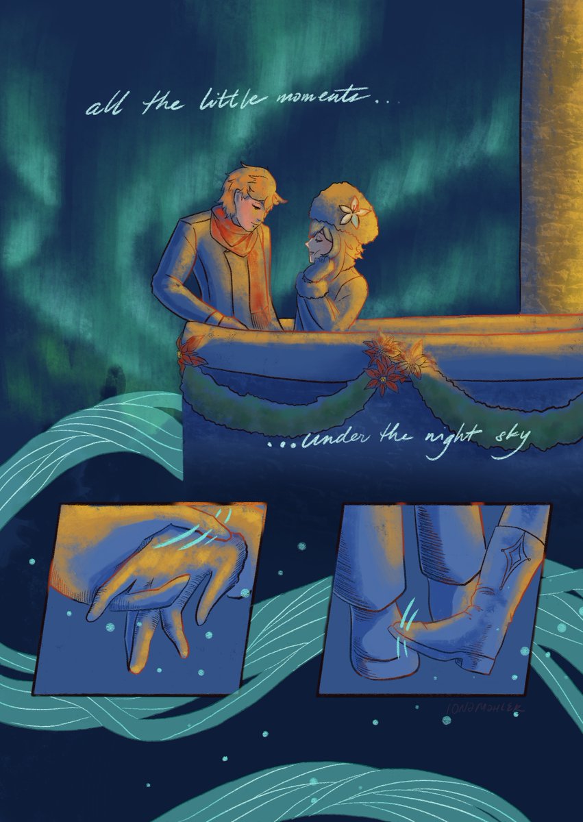 #ChlmWinterSFW 06: Night Sky

They just wanna be subtle about it. Like the night sky, they're both full of mysteries. 

#chilumi #タル蛍 #childe #lumine