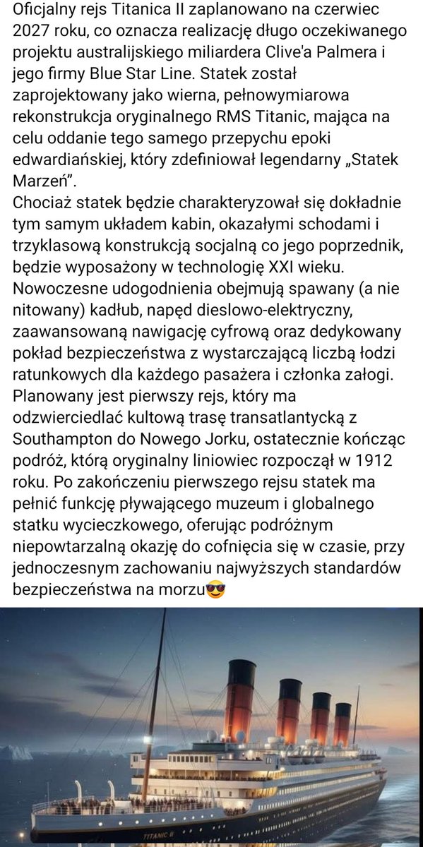 Co sądzicie o rejsie Titanica II w 2027 roku? 🤔
