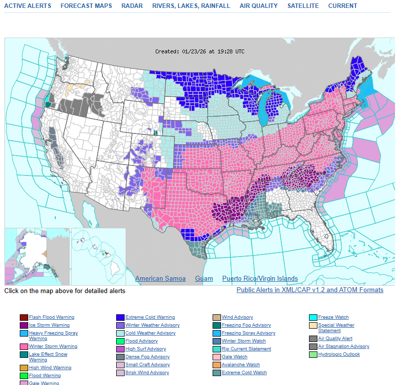 MUweather's tweet photo. Wow! It's not often you see this much of the country covered in winter-weather related advisories and warnings. Things are about to get WILD! https://t.co/BHqiKWNsBH