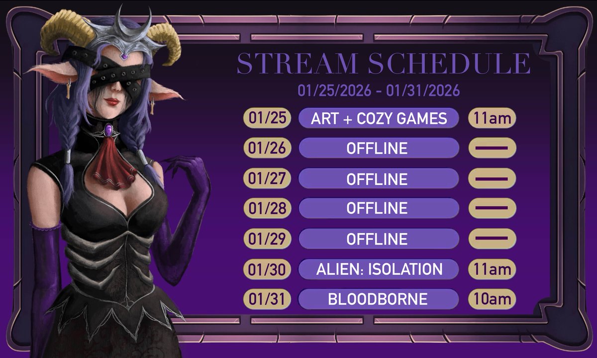 Had a blast with Dishonored today, thank you to everyone who came! Here is the schedule for next week - I am going to try and make sure that Bloodborne is all good to go for you guys on the 31st, as it is one of the last remaining goals from the donothon I have yet to finish~ :D