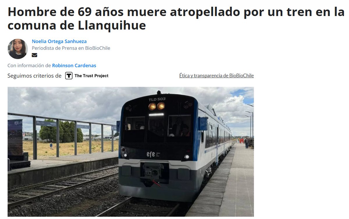 WAINRAIHGT's tweet photo. Nuestras condolencias a la familia de la persona que trágicamente perdió la vida en Llanquihue, atropellada por el tren. Desgraciadamente, antes de su puesta en marcha, en diciembre de 2024, advertimos que las medidas de seguridad y segregación de @EFETrenesChile eran insuficientes. Ahora la empresa debe adoptar medidas que garanticen que no vuelva a ocurrir una tragedia como esta.