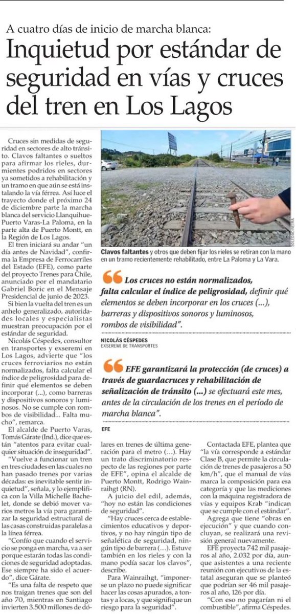 Nuestras condolencias a la familia de la persona que trágicamente perdió la vida en Llanquihue, atropellada por el tren. Desgraciadamente, antes de su puesta en marcha, en diciembre de 2024, advertimos que las medidas de seguridad y segregación de <a href="/EFETrenesChile/">EFE Trenes de Chile</a> eran