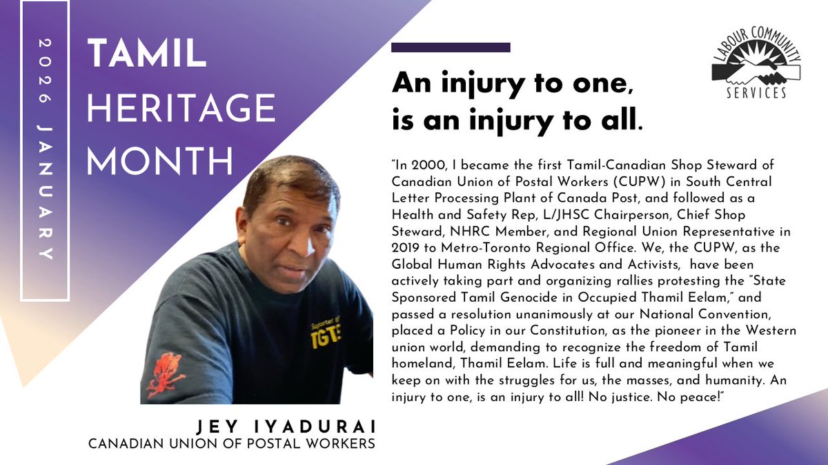 January is Tamil Heritage Month. Jey Iyadurai of Canadian Union of Postal Workers has been making waves at work and for his community - the 1st Tamil-Canadian Shop Steward of his local and many more achievements.