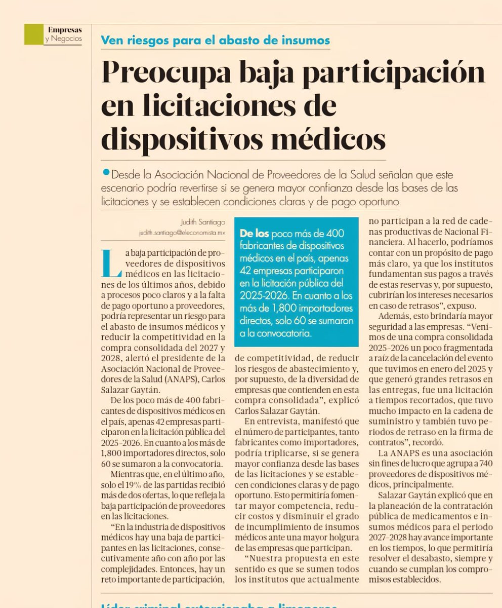DispositivoMed's tweet photo. Agradezco a El Economista y Judith Santiago González el espacio para hablar de #DispositivosMédicos en compras públicas.

Desde #ANAPS valoramos el diálogo para fortalecer abasto y sistema de salud.

Leer más: https://t.co/haKjivVE1S https://t.co/L34T87cVL2