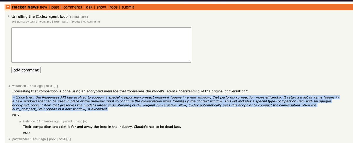 Compaction quote screenshot