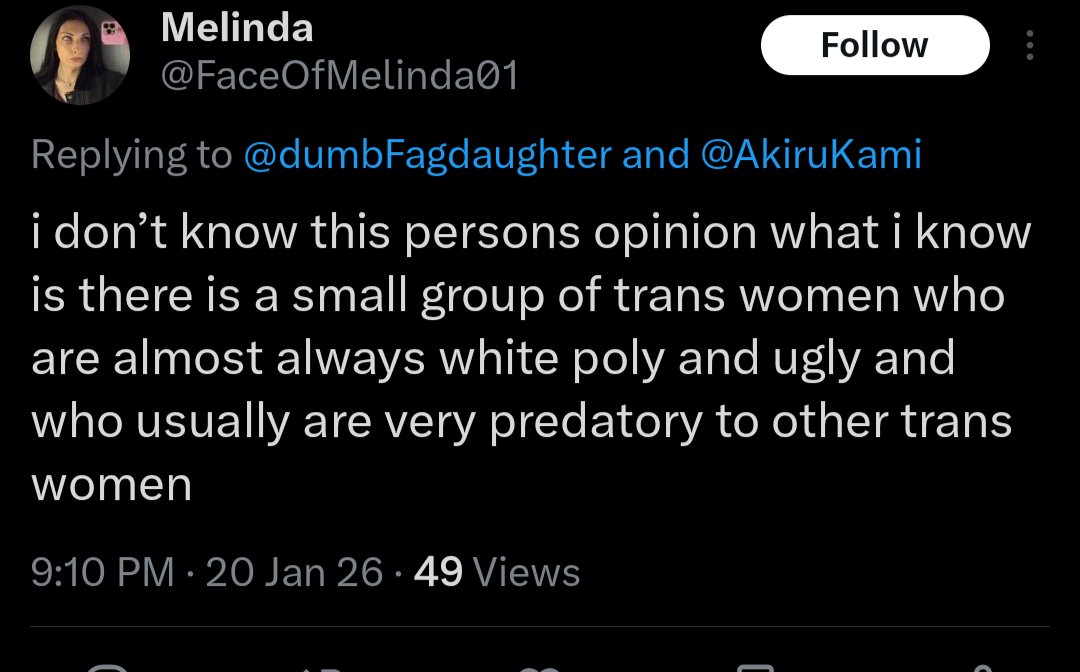 EveUsername's tweet photo. @ohdangitsmimi Literally what else could it fucking mean to say that trans predators almost always look a certain way besides implying that ugly trans women should be seen as probable predators https://t.co/YU4nkEDbw6