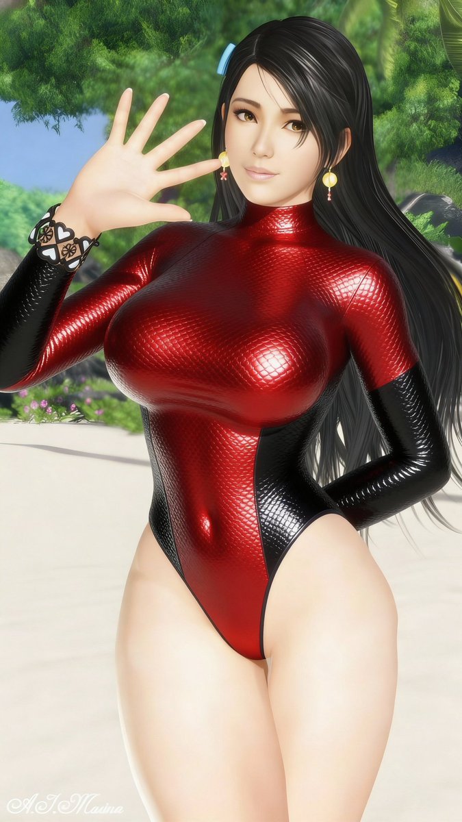 Doaxvvdude's tweet image. Momiji in a nice red and black surf suit. The best curves. #DOAXVV #VirtualPhotography