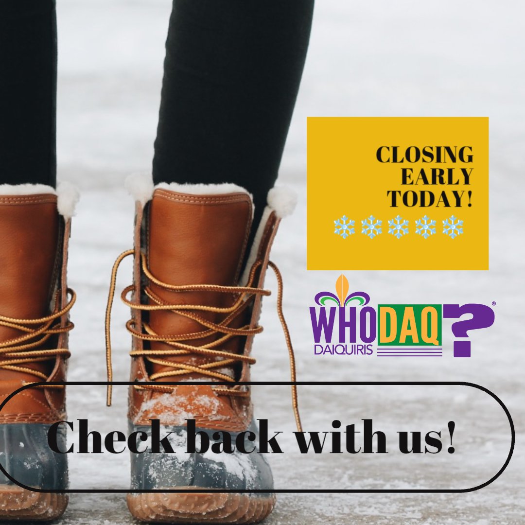 "❄️❄️ Due to the inclement weather, we will be closing early today! Stay safe, stay warm, and enjoy a winter day if you can! ❄️❄️ #ClosedDueToWeather #StaySafeAndWarm #SnowDay