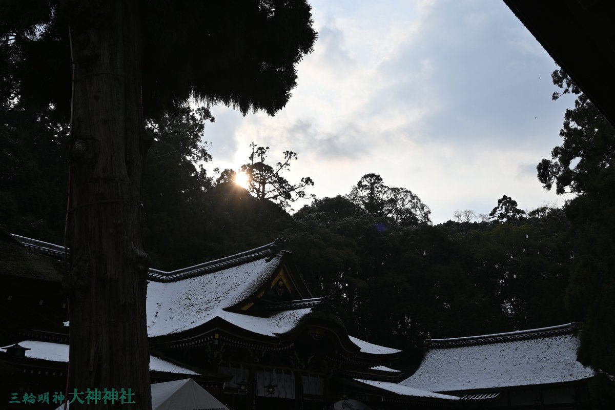 oomiwajinja's tweet image. 【#雪景色 の境内】
境内各所が美しい雪景色になりました。
今朝の境内の様子です。山内の雪は残っていますが、麓の雪はとけ始めています。
#雪 #三輪山 #降雪 #積雪 #雪化粧 #風景 #拝殿 #社殿 #御殿 #境内 #白 #登拝中止 #神山 #大神神社 #三輪さん #三輪明神 #奈良 #大和国一之宮 #神社 #桜井市