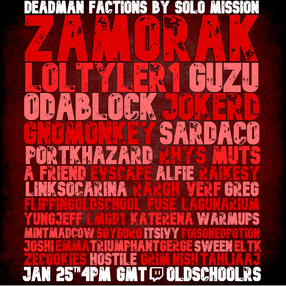 THE BIGGEST RUNESCAPE CREATOR EVENT EVER IS ALMOST HERE!

Deadman: Factions, designed by <a href="/SoloMission_OSR/">SoloMission</a>,  will be followed by the Winter Summit on January 25th