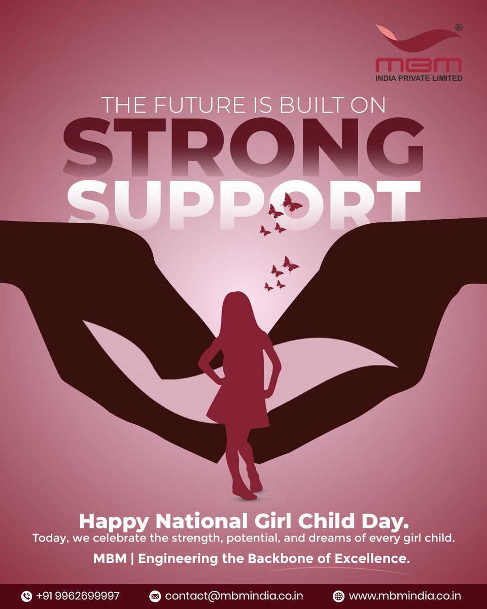 mbmindiapvt2's tweet photo. The future stands taller when she is supported. 
Today, we celebrate the strength, dreams, and limitless potential of every girl child.
Because when support is strong, possibilities are endless.

Happy National Girl Child Day 
— MBM India
…
#NationalGirlChildDay #StrongSupport https://t.co/464oy1T2f6