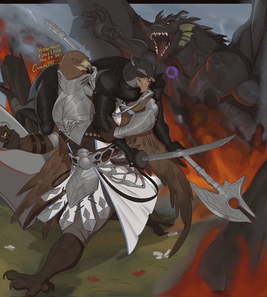 "Dragon's Rage" 🐲
Guardian always warn me of the dangers of going by myself.....mi think i should listen to him more hehe.
Drawing of me and my dear husband!!!! 🦅♥️🦅
#ELDENRINGNIGHTREIGN