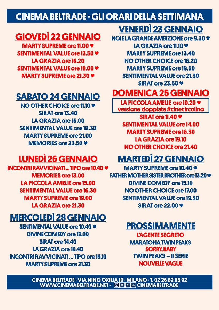 E anche questa settimana al #CinemaBeltrade continuiamo con tante occasioni speciali per  emozionarci con parole e immagini, in originale fin oltre mezzanotte! Ecco il programma completo, con grandi film vecchi e nuovi, tra tanti eventi unici: ♥️ facebook.com/share/1EjanWL2…