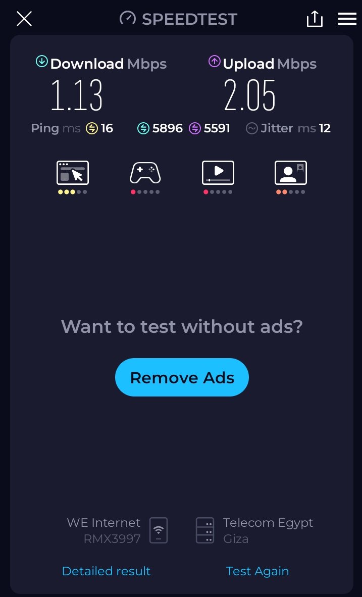 انا مشترك في سرعة ٧٠ ميجابت و كل يوم بعد الساعة ٨ السرعه بتبقي ١ ميجابت و دا بيحصل عند ناس كتير و محدش عارف السبب ايه .. حاجه في منتهي البؤس