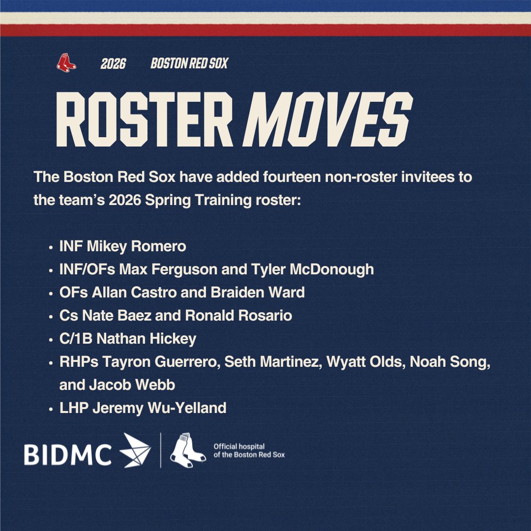 The #RedSox have added fourteen non-roster invitees to the team’s 2026 Spring Training roster: