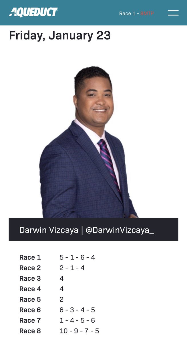 DarwinVizcaya_'s tweet photo. Triple Best Bet ✅
Hoy en #Aqueduct 
@TheNYRA @NYRABets 
Y de esta manera cerramos 
la semana.
Fue un gran día.
Sábado y Domingo 
no tendremos carreras.
Nos vemos el Miércoles.
#HablanlosCaballos #Hipismo https://t.co/f7TAE4YYik