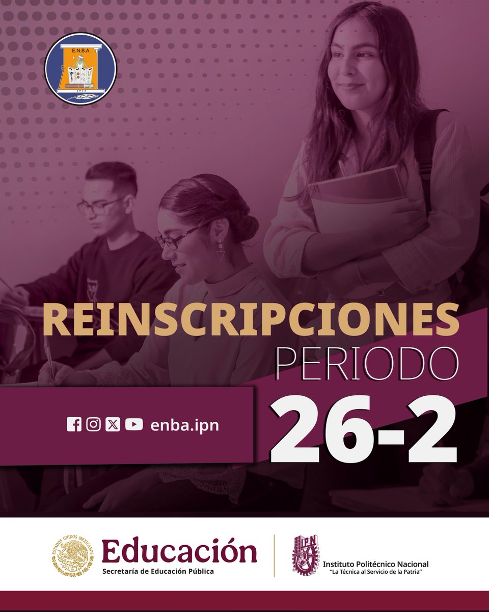 📢AVISO
Ya puedes consultar los requisitos para REINSCRIPCIÓN al periodo 26-2.
Ingresa a:
enba.ipn.mx/estudiantes/re…
enba.ipn.mx