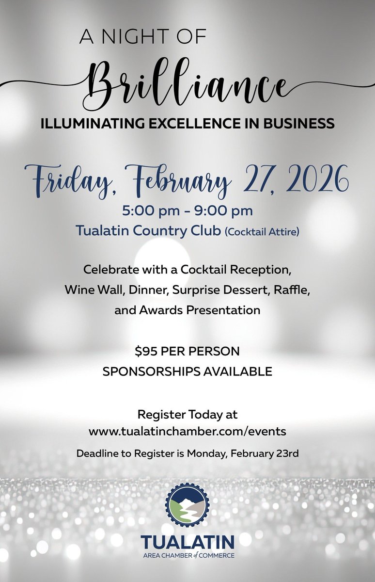 🎟️ Purchase your tickets now on our event page: Tualatinchamber.com/events page, or call the office 503-908-6142. 

Ballot will be sent out to Chamber Members next week to vote!

#TualatinAreaChamber #EIB