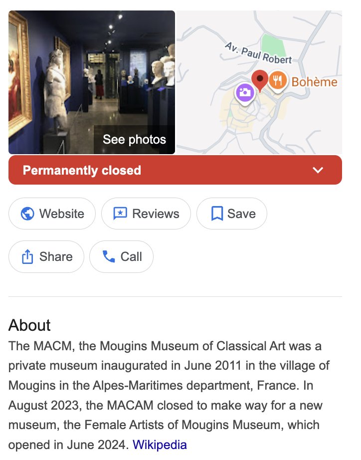 escapefrommelos's tweet image. SPOILER: 

This happened because the "Musée d'Art Classique de Mougins" was closed in 2023 and replaced by the "Femmes Artistes du Musee de Mougins", devoted to modern female artists.

Its collection of Greek and Roman armor, one of the largest in the world, was auctioned off.