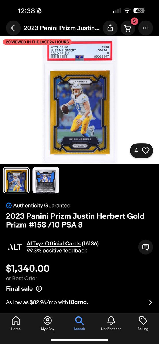 StrongCards's tweet image. Hey @altxyzofficial can you help me understand something. I got outbid on this card in your auction last night then today your account is selling it on eBay. Who was I bidding against? You?