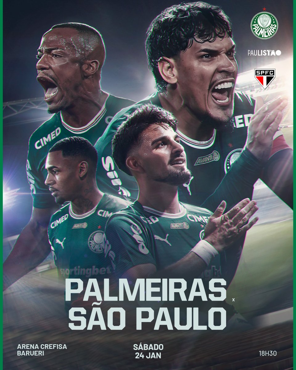 Palmeiras's tweet image. SÁBADO COM CLÁSSICO PELO CAMPEONATO PAULISTA! É O PRIMEIRO CHOQUE-REI DE 2026. LUTANDO POR MAIS TRÊS PONTOS, HOJE É DIA DE PALMEIRAS! 🟢⚪