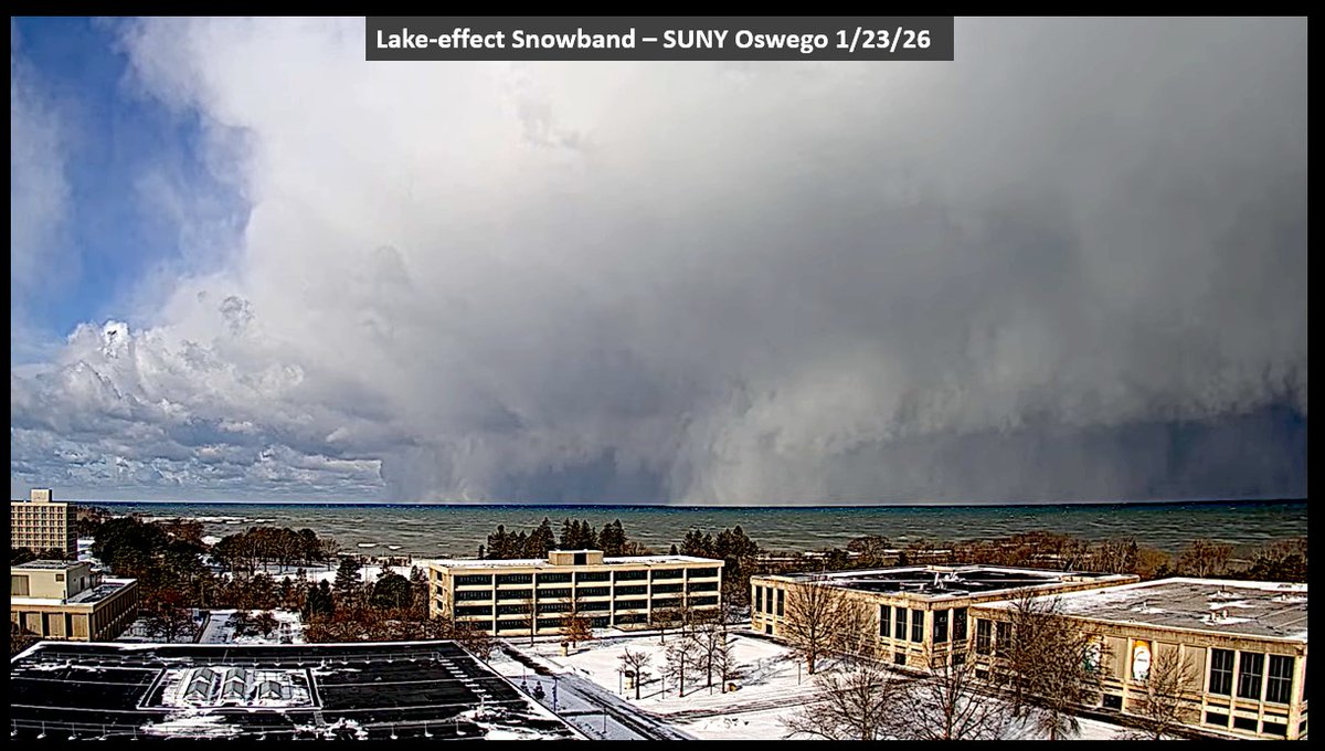 I feel SO lucky that as metoerologists in today's world, we can live vicariously through web cams around the world. Here is a view from the SUNY Oswego campus on Lake Ontario looking at that amazing wall of snow within that massive lake-effect snowband!! #winter <a href="/NWSBUFFALO/">NWS Buffalo</a>