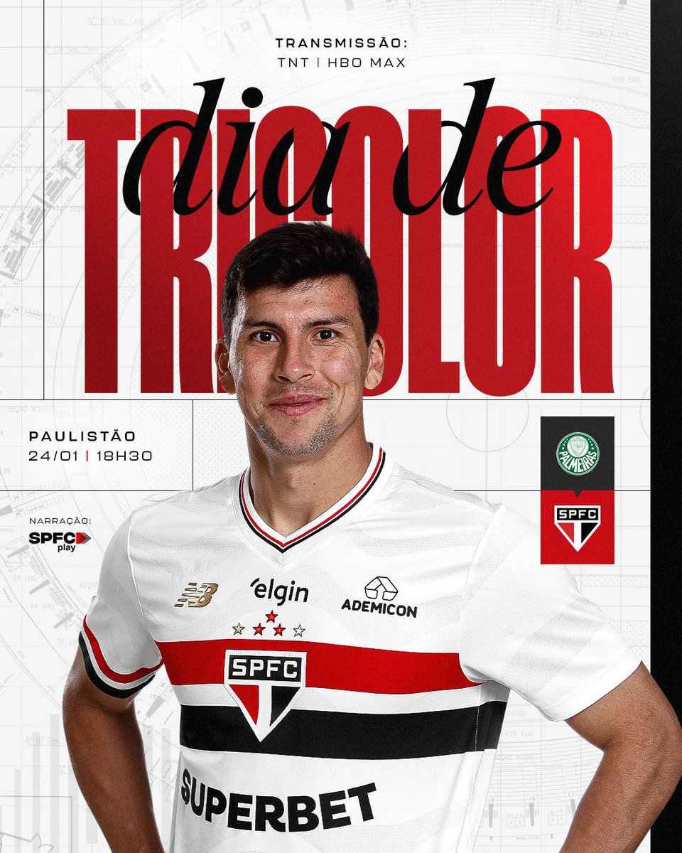 Hoje tem Choque-Rei! É #DiaDeTricolor! 

⚽️ Palmeiras x São Paulo 
🏟️ Arena Barueri  
📍 Barueri (SP) 
⏰ 18h30 
🏆 Paulistão 

📺 TNT e HBO Max 
🎙️ SPFC Play 

#VamosSãoPaulo 🇾🇪