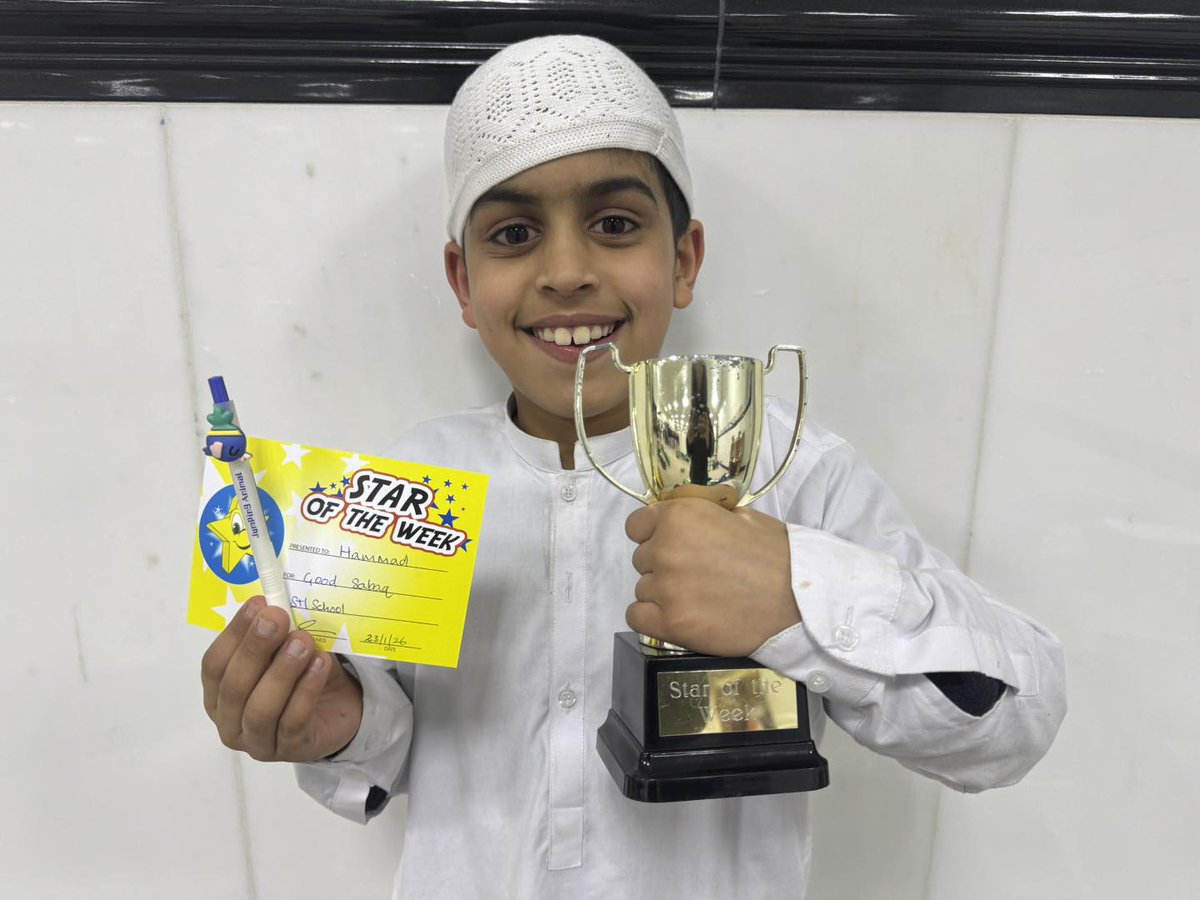 stischool's tweet photo. 🌟STAR OF THE WEEK🌟

Well done to Hammad in our Key Stage One (KS1) class, who received the “Star of the Week” award for good progress in his sabak. Keep up the great work!

#stischool
#learn #practice #teach https://t.co/a3cf8UAWrr