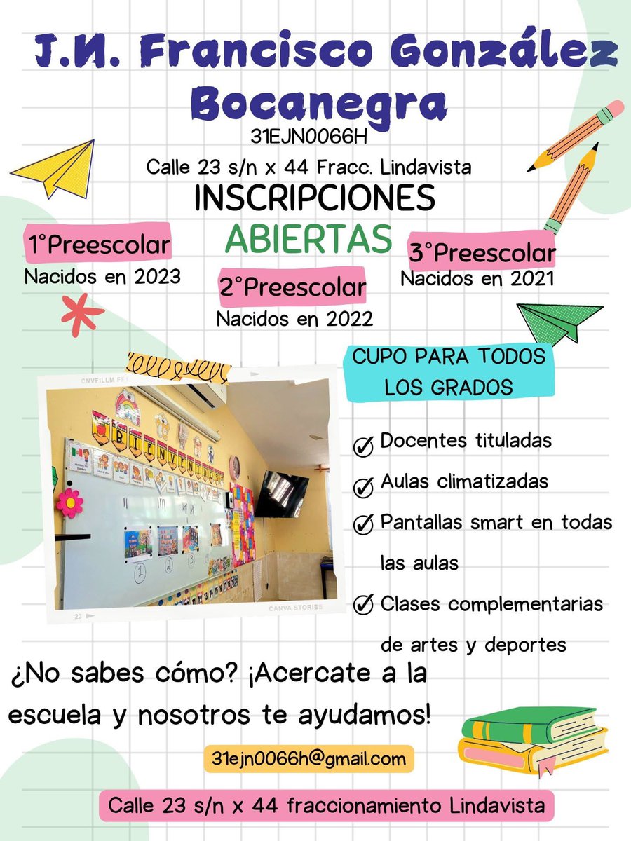 chucho_boy's tweet photo. 🌈 INSCRIPCIONES ABIERTAS 🌈
Ciclo Escolar 2026 – 2027

📚 1°, 2° y 3° de Preescolar
En Jardín de niños "Francisco González Bocanegra" 
📍calle 23 s/n x 44  col. Lindavista https://t.co/OGkuOAcQsv