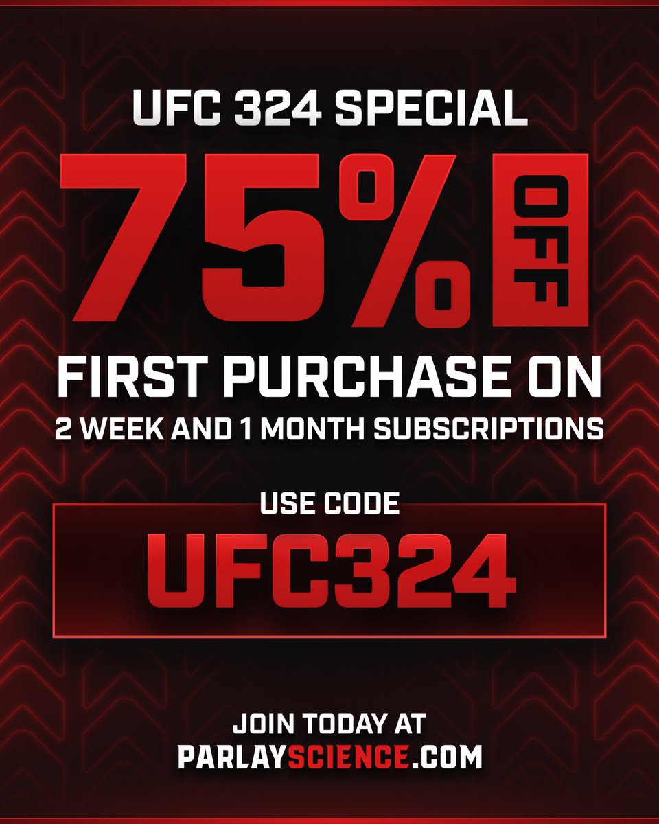 In honor of UFC returning, we’re running a special to get 75% off 2 week and 1 month subscriptions in <a href="/ParlayScience/">ParlayScience</a> to get ALL of our UFC plays for the upcoming cards! 

Just use code UFC324 at checkout ➡️ whop.com/parlayscience/…