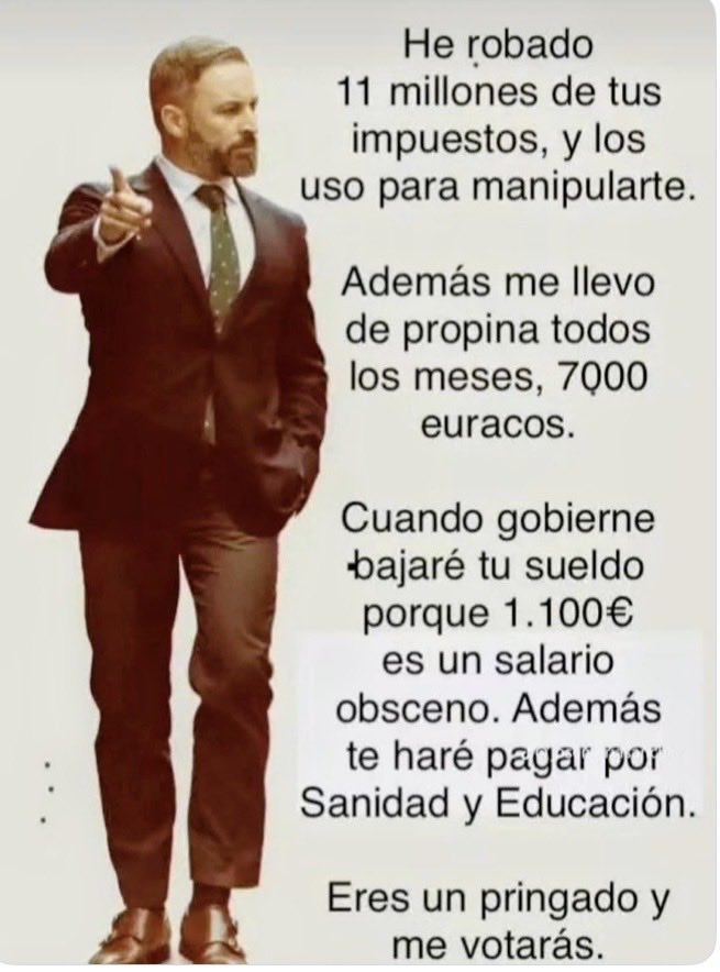 ClaraMente9086's tweet photo. @LaBattiato @Mataborinots VOX os lo va a quitar todo https://t.co/6iTihNiDEV