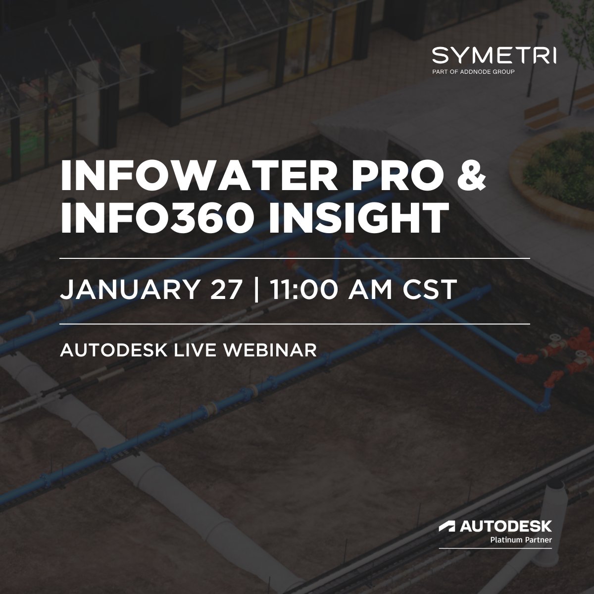 Webinar | Jan 27

Learn how InfoWater Pro &amp; Info360 Insight connect hydraulic models with SCADA data to build a data-driven water distribution digital twin.

⏰ 9:00 AM PT | 11:00 AM CST | 12:00 PM ET
👉 Register now: autode.sk/4qG7UPg
