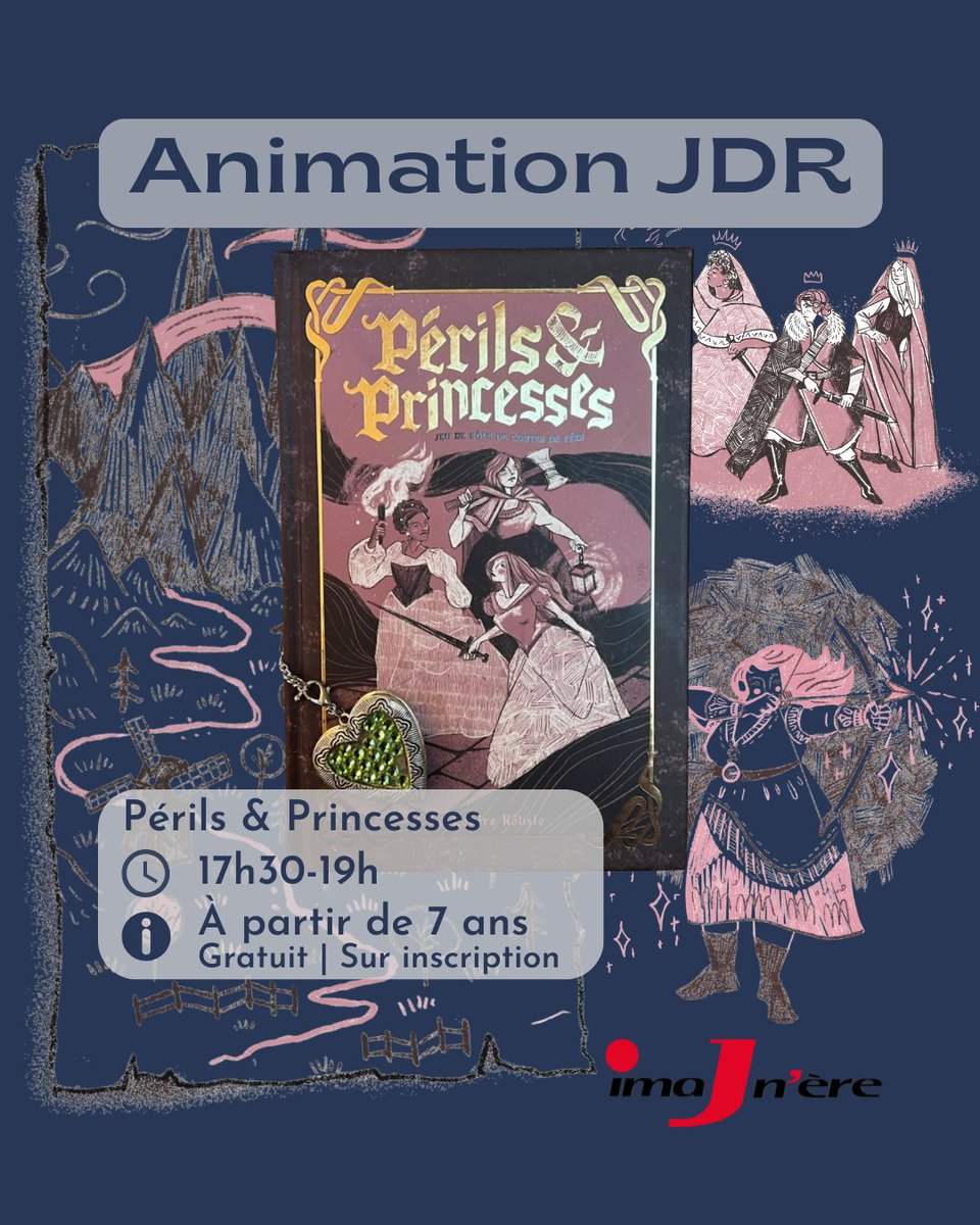 imaJnere's tweet photo. [JEUX DE RÔLE]

Le 30/01 nous serons à la Bibliothèque de Belle-Beille pour une soirée jeux de rôle 🎲

Nous animerons 2 jeux : 
- Périls &amp; Princesses : 17h30-19h (7 ans et +)
- Mothership : 20h-22h (16 ans +)

Une soirée qui promet le plein d'aventures ⚔️👨‍🚀💫

@BMAngers https://t.co/xsSESJCX8G