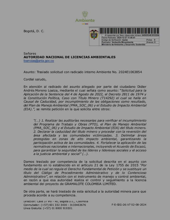 <a href="/RuraliaUrbana/">Ruralia Urbana</a> <a href="/sanroqueant/">alcaldiasanroque</a> <a href="/NoticiasUno/">Noticias Uno</a> <a href="/DefensoriaCol/">Defensoría del Pueblo</a> <a href="/ONUHumanRights/">ONU Derechos Humanos Colombia</a> <a href="/PGN_COL/">Procuraduría General de la Nación</a> <a href="/cuestion_p/">Cuestión Pública</a> <a href="/MongabayLatam/">Mongabay Latam</a> <a href="/elespectador/">El Espectador</a> <a href="/VoragineCo/">Vorágine</a> <a href="/FiscaliaCol/">Fiscalía Colombia</a> Invocamos el Art. 37 de la Constitución: manifestación pacífica con garantías. Solicitamos a la <a href="/DefensoriaCol/">Defensoría del Pueblo</a> y <a href="/PGN_COL/">Procuraduría General de la Nación</a> acompañamiento inmediato para evitar confrontaciones.